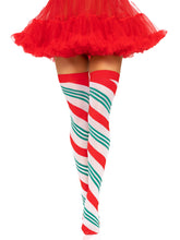 Holiday Ribbon Thigh High (Swirl) – Festive Patterned Stockings Hosiery